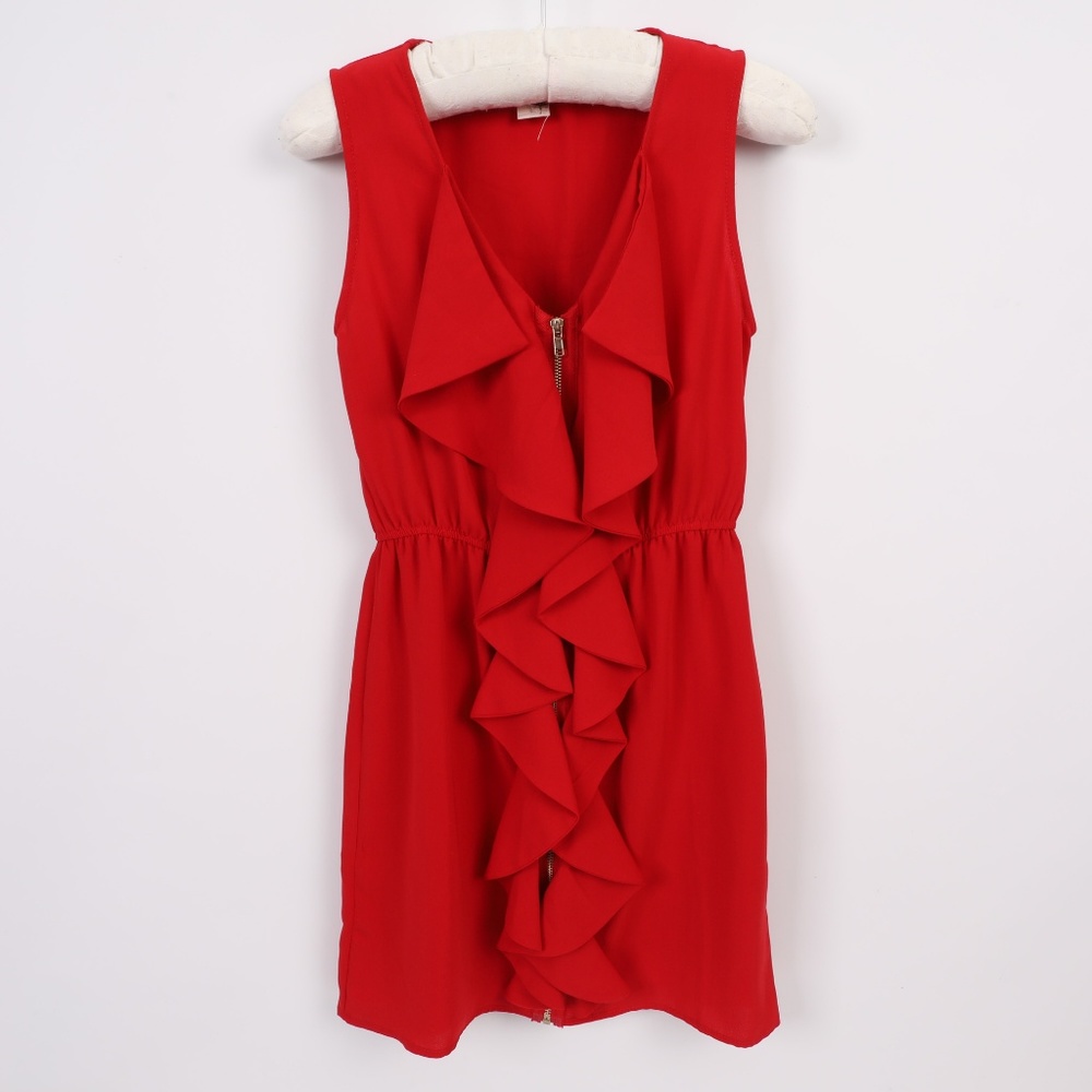 - Francesca's Red Ruffle Sleeveless Dress Si…